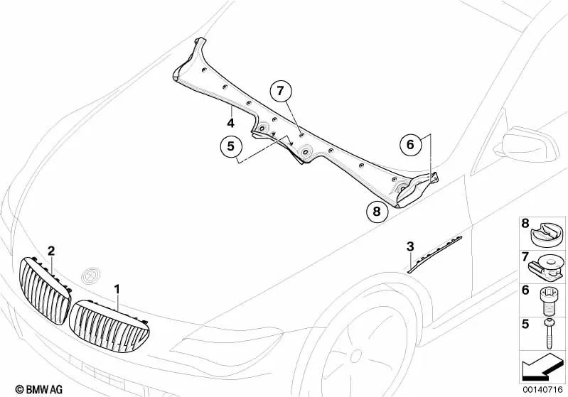 Moldura lateral delantera izquierda para BMW E63, E64 (OEM 51137009247). Original BMW.