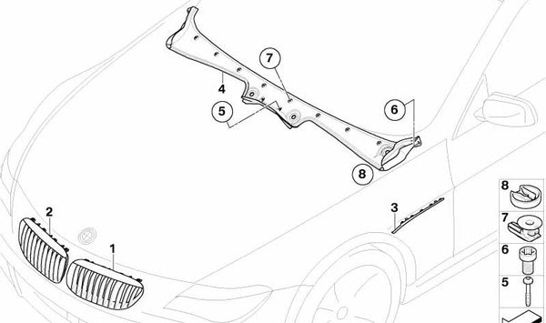 Rejilla decorativa derecha OEM 51137008916 para BMW Serie 6 (E63, E64). Original BMW.