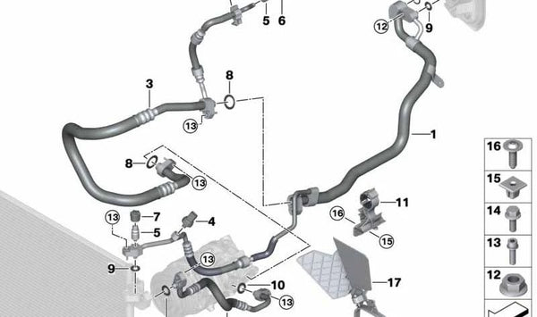 Tubería de refrigerante doble para BMW Serie 5 F90, F90N, Serie 8 F91, F92, F93 (OEM 64537854427). Original BMW.