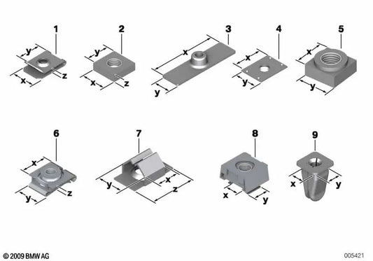 Mutternhalterung für BMW 1er E81, E82, E87, E87N, E88, F20, F20N, F21, F21N, F40, F52, 2er F22, F22N, F23, F23N, F44, F45, F45N, F46, F46N, F87, F87N, G42, G87, U06, Serie 3 E30, E36, E46, E90, E90N, E91, E91N, E92, E92N, E93, E93N, F30, F30N, F