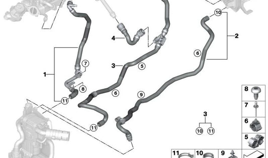 Manguera de Refrigerante Pulso 1 para BMW G20, G21, G22, G23, G26 (OEM 64218832265). Original BMW