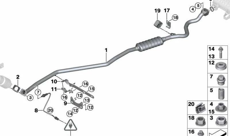 Abrazadera de escape OEM 18207547535 para BMW E90, E91, E92, E93. Original BMW.