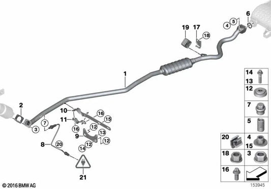 Exhaust System Support for BMW E81, E82, E87, E87N, E88, E90, E90N, E91, E91N, E92, E92N, E93, E93N, E84 (OEM 18207521603). Genuine BMW