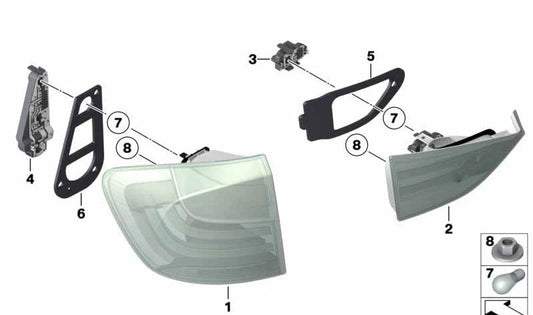 Porta lámparas izquierdo para BMW X1 E84 (OEM 63212993579). Original BMW