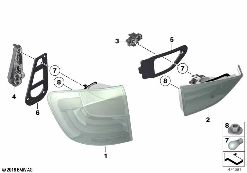 Rechte Lampenstütze für BMW E84 (OEM 63212993580). Original BMW.