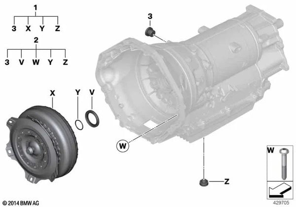 Kit de reparación del convertidor de par para BMW Serie 5 G30, G31N, X5 G05, X6 G06, X7 G07 (OEM 24405A13214). Original BMW.