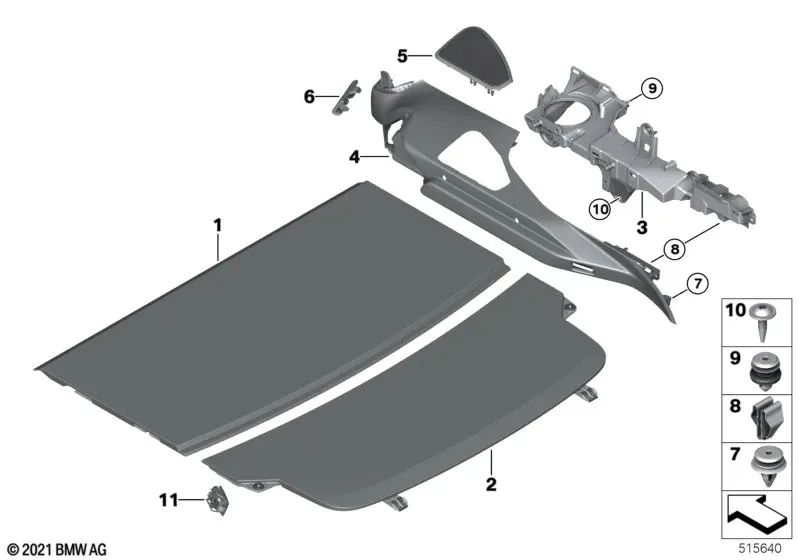 Revestimiento de barandilla del maletero derecho para BMW G32, G32N (OEM 51477445476). Original BMW