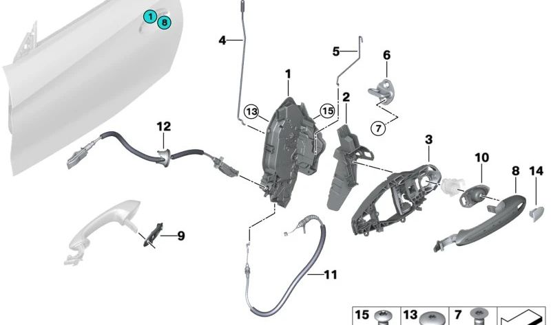 Cerradura del sistema izquierda para BMW Serie 1 F40, Serie 2 G42 G87, Serie 3 G20 G21 G28 G80 G81, Serie 4 G26, X1 U11, Z4 G29 (OEM 51217445041). Original BMW.