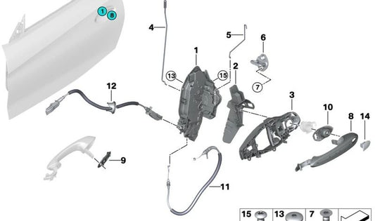 Manilla exterior de puerta imprimada izquierda para BMW F40, F44, G30, G31, G38, G32, G29 (OEM 51217489323). Original BMW