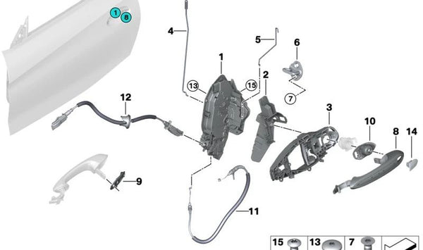 Cerradura de puerta derecha OEM 51217445044 para BMW F40, G42, G20, G21, G28, G80, G26, G29. Original BMW