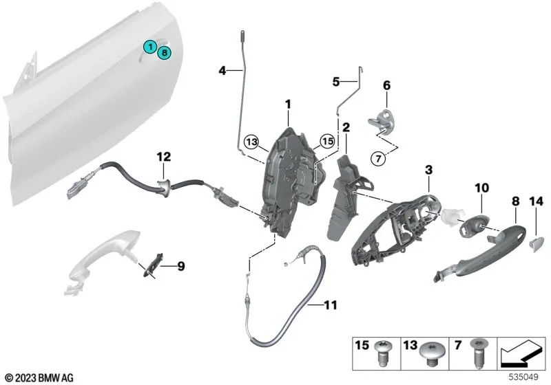 Cerradura del sistema izquierda para BMW F40, G42, G87, G20, G21, G28, G80, G81, G26, U11, G29 (OEM 51217445049). Original BMW.