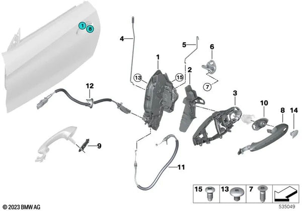 Manilla exterior de puerta imprimada izquierda para BMW F40, F44, G30, G31, G38, G32, G29 (OEM 51217489321). Original BMW.