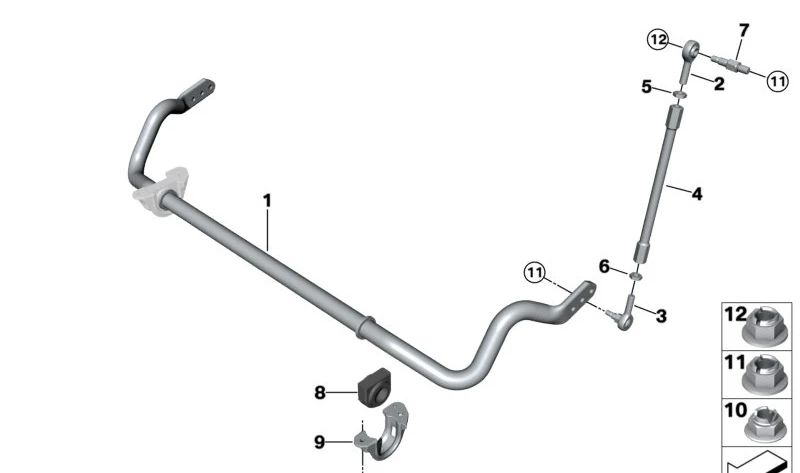 Abrazadera estabilizadora OEM 31352283037 para BMW E82, F87, E90, E92, E93, F80, F82, F83. Original BMW.