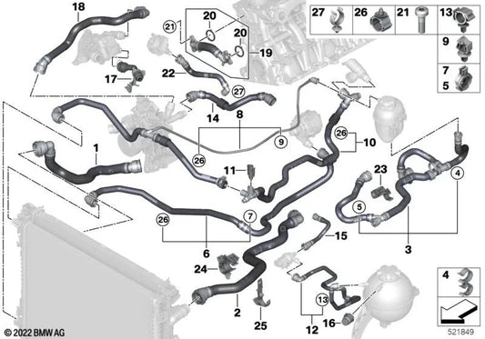 Soporte para manguera giratorio para BMW F95, G05N, G18N, F96, G06N, G07N (OEM 17128747312). Original BMW.