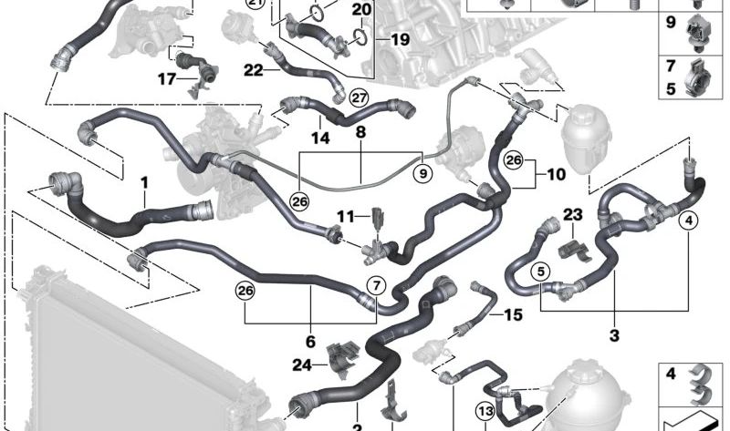 Conducción del Intercooler para BMW G05N, G18N, G06N, G07N (OEM 17125A2EC98). Original BMW