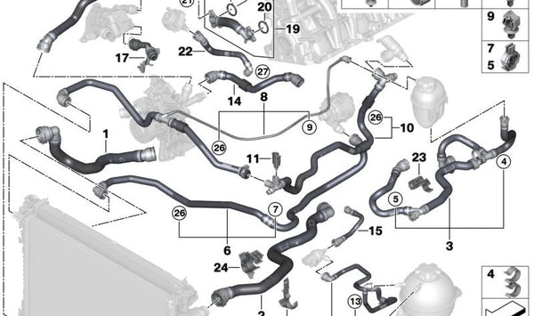 Conducción del Intercooler para BMW G05N, G18N, G06N, G07N (OEM 17125A2EC98). Original BMW