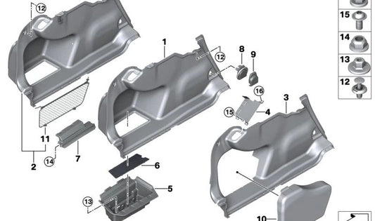 Revestimiento del maletero izquierdo para BMW Serie 4 G22, G82 (OEM 51477936969). Original BMW