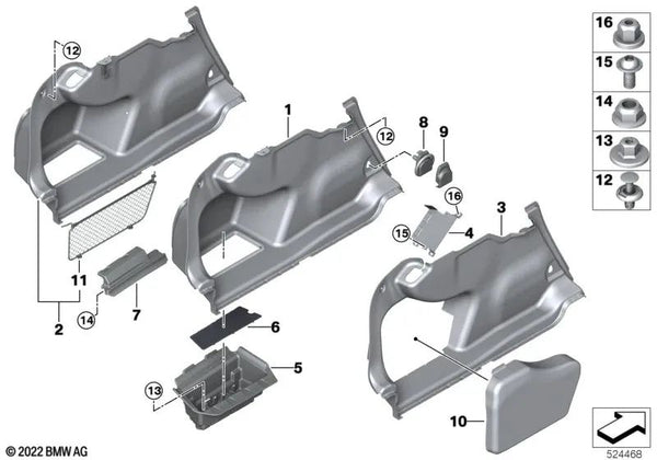 Cubierta del compartimento de almacenamiento para BMW Serie 3 G20, G20N, G28, G28N, G80 Serie 4 G22, G26, G82 (OEM 51477438305). Original BMW.