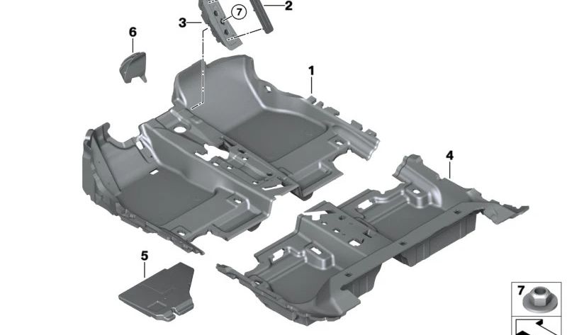 Insertador del espacio para los pies delantero izquierdo para BMW Serie 1 F40, F70 Serie 2 F44 (OEM 51477950083). Original BMW.