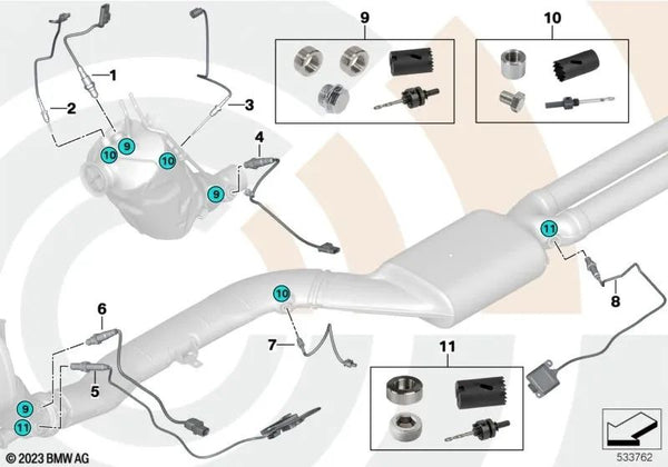 Sensor de temperatura de gases de escape para BMW F20N, F21N Serie 1; F22N, F23N Serie 2; F30N, F31N, F34N Serie 3; F32N, F33N, F36N Serie 4; G30, G31 Serie 5; G11, G12 Serie 7; G01 X3; G02 X4 (OEM 13628589818). Original BMW.