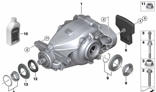 Diferencial trasero original OEM 33107605593 para BMW F20, F21, F22, F23. Compatible con todos los modelos mencionados.