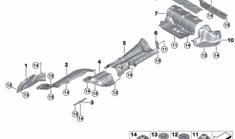 Aislamiento Térmico Silenciador Trasero Delantero para BMW Série 3 G20, G20N, G21, G21N, G28, G28N, Série 4 G22, G22N, G23, G26 (OEM 51487453193). Original BMW