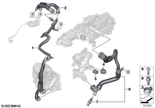 Tubería de refrigerante para BMW Serie 7 G70 (OEM 11539886347). Original BMW