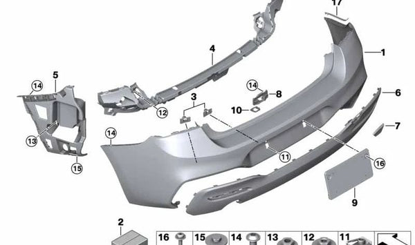 Inserto parachoques trasero para BMW F20N, F21N (OEM 51128060302). Original BMW