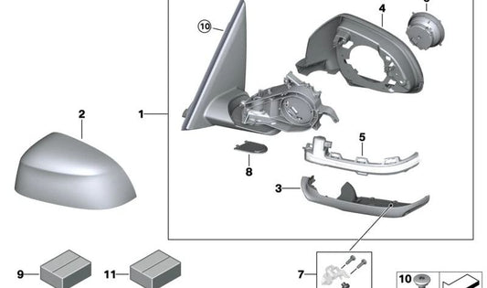 Specchio di retrovisore esterno riscaldato con memoria sinistra OEM 51168491677 per BMW G01, G08. BMW originale.