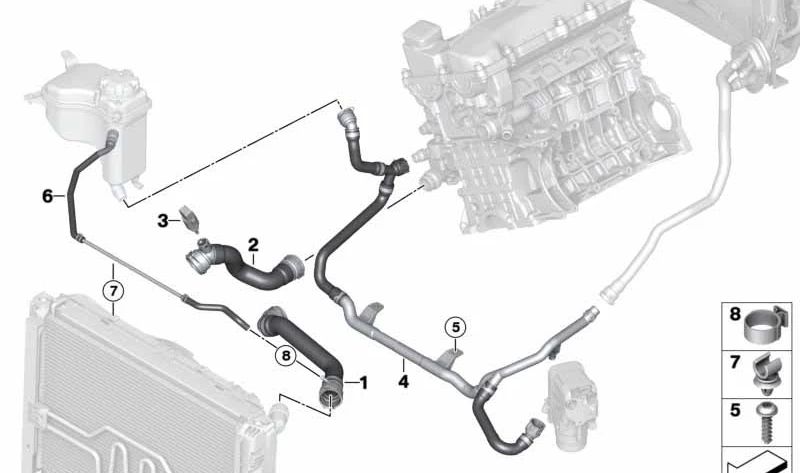 Engine Inlet-Upper Radiator Hose for BMW E81, E87, E87N (OEM 17127521361). Genuine BMW.