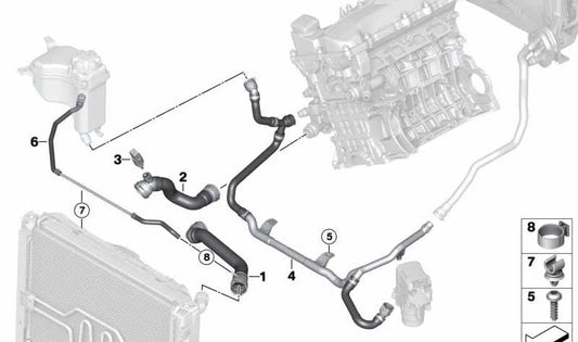 Manguera Motor Entrada-Radiador Superior para BMW E81, E87, E87N (OEM 17127521361). Original BMW.