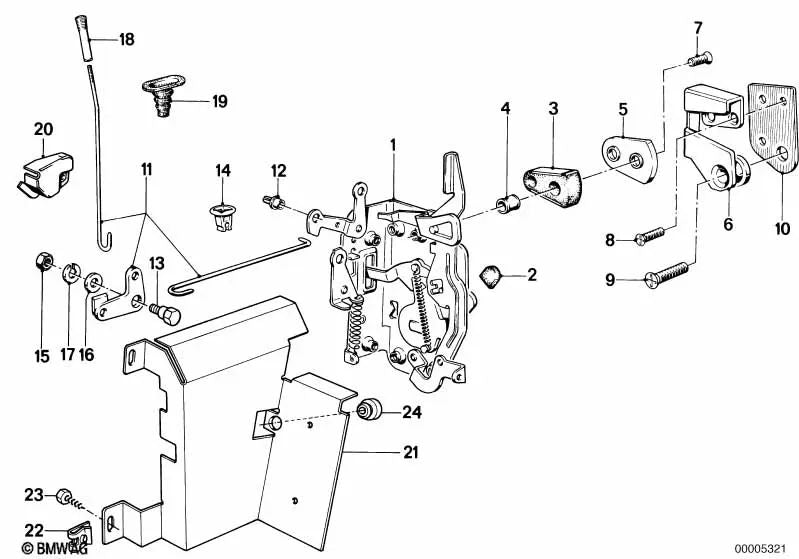 Cerradura de trinquete trasera izquierda para BMW E28 (OEM 51221876387). Original BMW