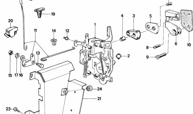 Cerradura con pestillo giratorio trasera derecha para BMW Serie 5 E28 (OEM 51221876388). Original BMW.