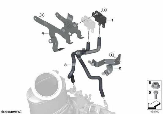 Differential pressure sensor bracket for BMW F87N, F82N, F83N (OEM 13628096095). Original BMW.