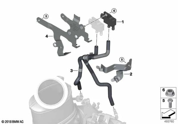 Soporte para sensor de presión diferencial para BMW F87N, F82N, F83N (OEM 13628096095). Original BMW.