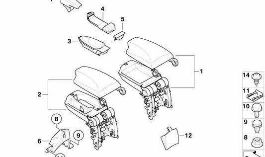 Armlehnenträger für BMW 1er E81, E82, E87, E88 (OEM 51169147055). Original BMW