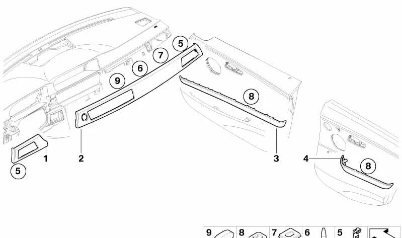 Embellecedor puerta trasera derecha OEM 51426970558 para BMW Serie 3 (E90, E91). Original BMW.