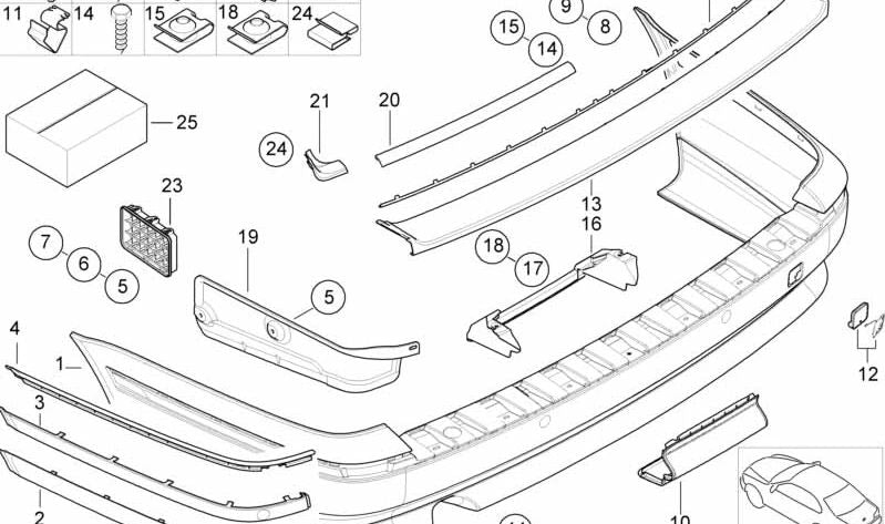 Paragolpes trasero imprimado OEM 51128164219 para BMW Serie 5 E39 (1995-2003). Original BMW.