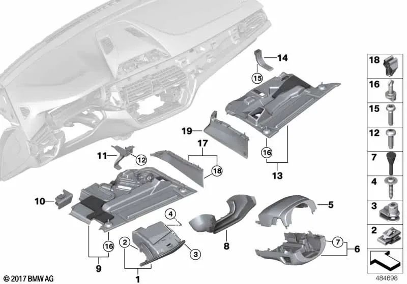 Compartimiento de almacenamiento en el tablero de instrumentos para BMW serie 5 G30, G31, G38, serie 6 G32 (OEM 51456997932). Original BMW.