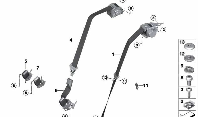 Cinturón de seguridad trasero derecho OEM 72119484962 para BMW Serie 8 Gran Coupé G16. Original BMW.