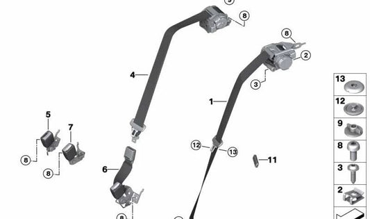 Cinturón superior trasero derecho para BMW F93, G16 (OEM 72117491742). Original BMW.