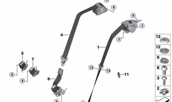 Correa inferior trasera izquierda para BMW G16 (OEM 72119484971). Original BMW