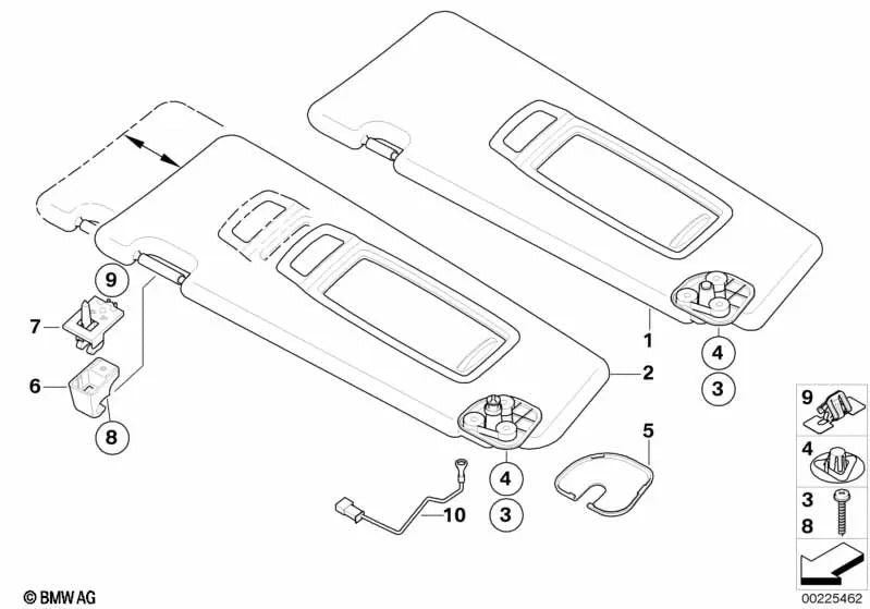 Sun visor with makeup light left for BMW X6 E71, E72 (OEM 51167281665). Genuine BMW.