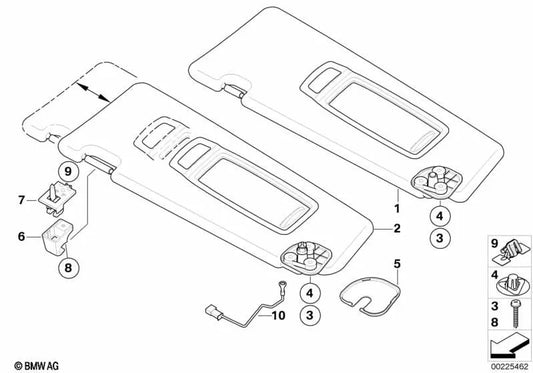 Sun visor with makeup light left for BMW X6 E71, E72 (OEM 51167281665). Genuine BMW.