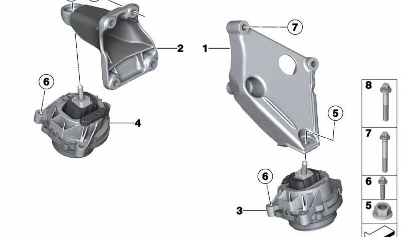 Soporte de motor derecho OEM 22116868490 para BMW F25 (X3), F26 (X4). Original BMW.