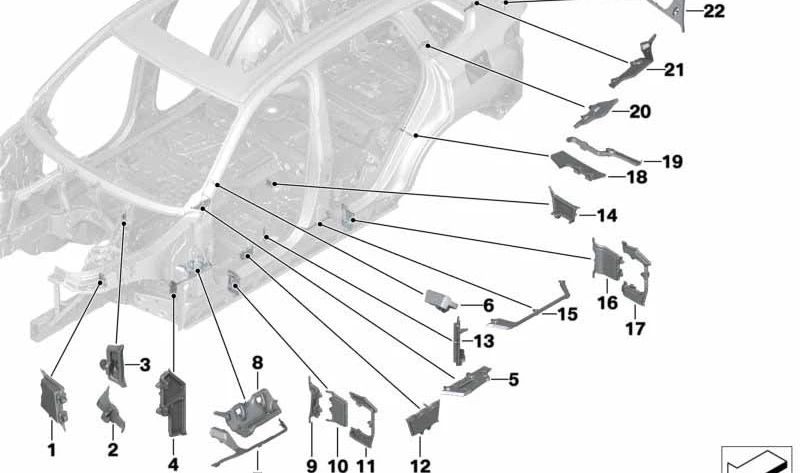 Revestimiento interior de paso de rueda OEM 41007412103 para BMW G05, G18, F95. Original BMW.