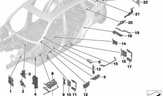 Revestimiento interior de paso de rueda OEM 41007412103 para BMW G05, G18, F95. Original BMW.