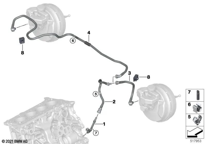 Vacuum duct for BMW G20, G20N, G15, F97, F97N, G01, G01N, G08, G08N, F98, F98N, G02, G02N (OEM 11668610507). Original BMW.