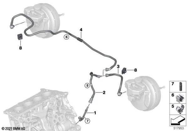 Conducto de vacío para BMW G20, G20N, G15, F97, F97N, G01, G01N, G08, G08N, F98, F98N, G02, G02N (OEM 11668610507). Original BMW.