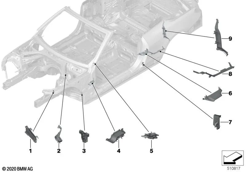 Formteil der inneren B-Säule vorne links für BMW G23, G83 (OEM 41007472551). Original BMW.